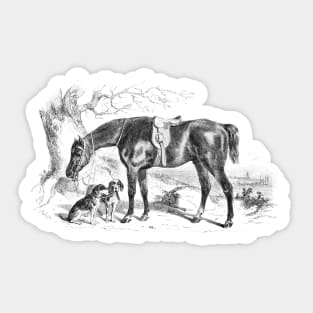 Horse & Hounds Black and White Illustration Sticker